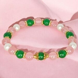Green Jade Pearl & Pink Bracelet New Preppy Coquette Girl Lolita Dollette Y2K